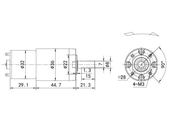 Motore elettrico a corrente continua di 36 mm 7.8W 12V 24V con cuscinetto a sfera