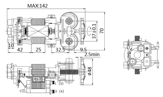 Alto coppia 830 giri al minuto 55 mm Motore elettrico per tapis roulant AC per 220v/230v singola fase 50/60Hz